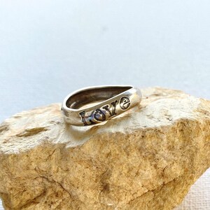 Sterling Silver Band Ring Decorated With Carved LOVE  Word, LOVE Ring