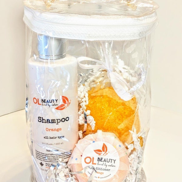 Bath and Hair set gift, Shampoo&Conditioner, Bath salt, Home SPA gift, Orange Madness,Natural treatment,Sensitive scalp formula,Sulfate free