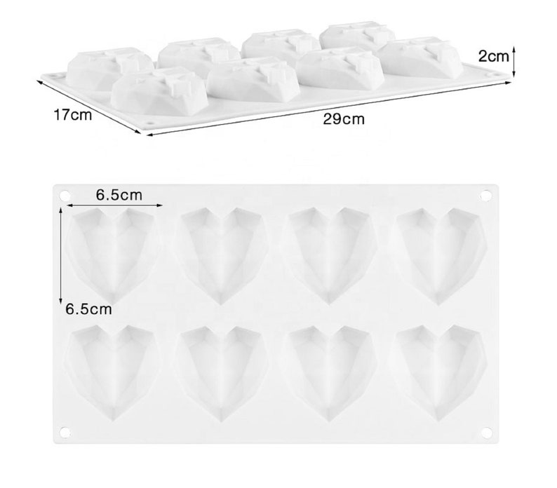 Heart Shape DIY Project Mold Rectangular Mold Red color Soap Making Molds 8 Diamond Cut Cavity Heart Silicone Soap Mold Handmade Soap