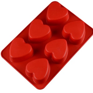 6 Cavity Big Heart Silicone Soap Mold, Soap Making Molds, Heart Shape, DIY Project Mold, Handmade Soap, Red color, Rectangular Mold