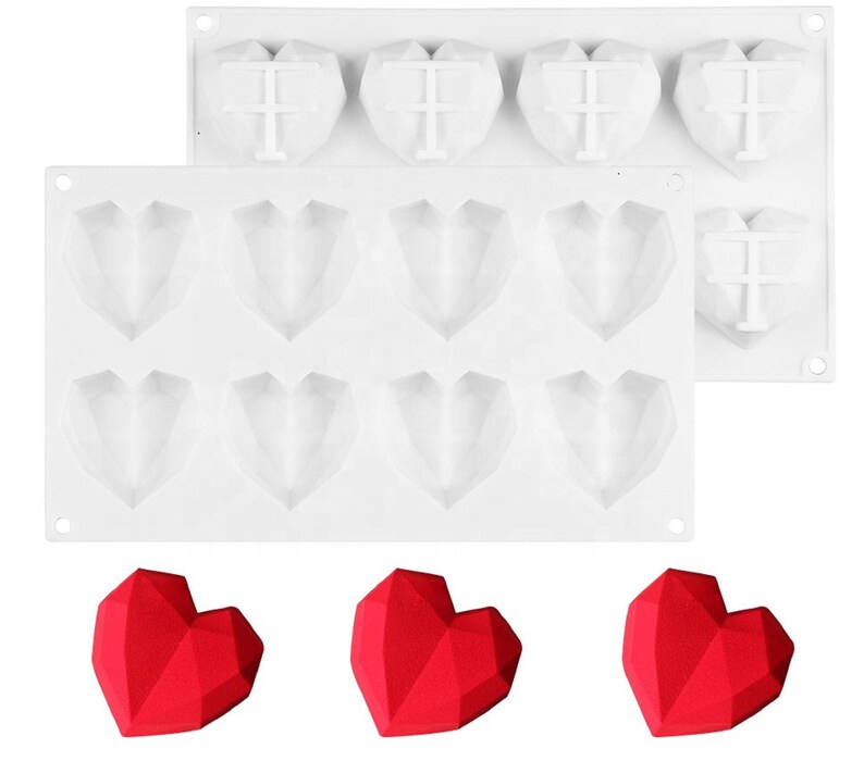 Heart Shape DIY Project Mold Rectangular Mold Red color Soap Making Molds 8 Diamond Cut Cavity Heart Silicone Soap Mold Handmade Soap