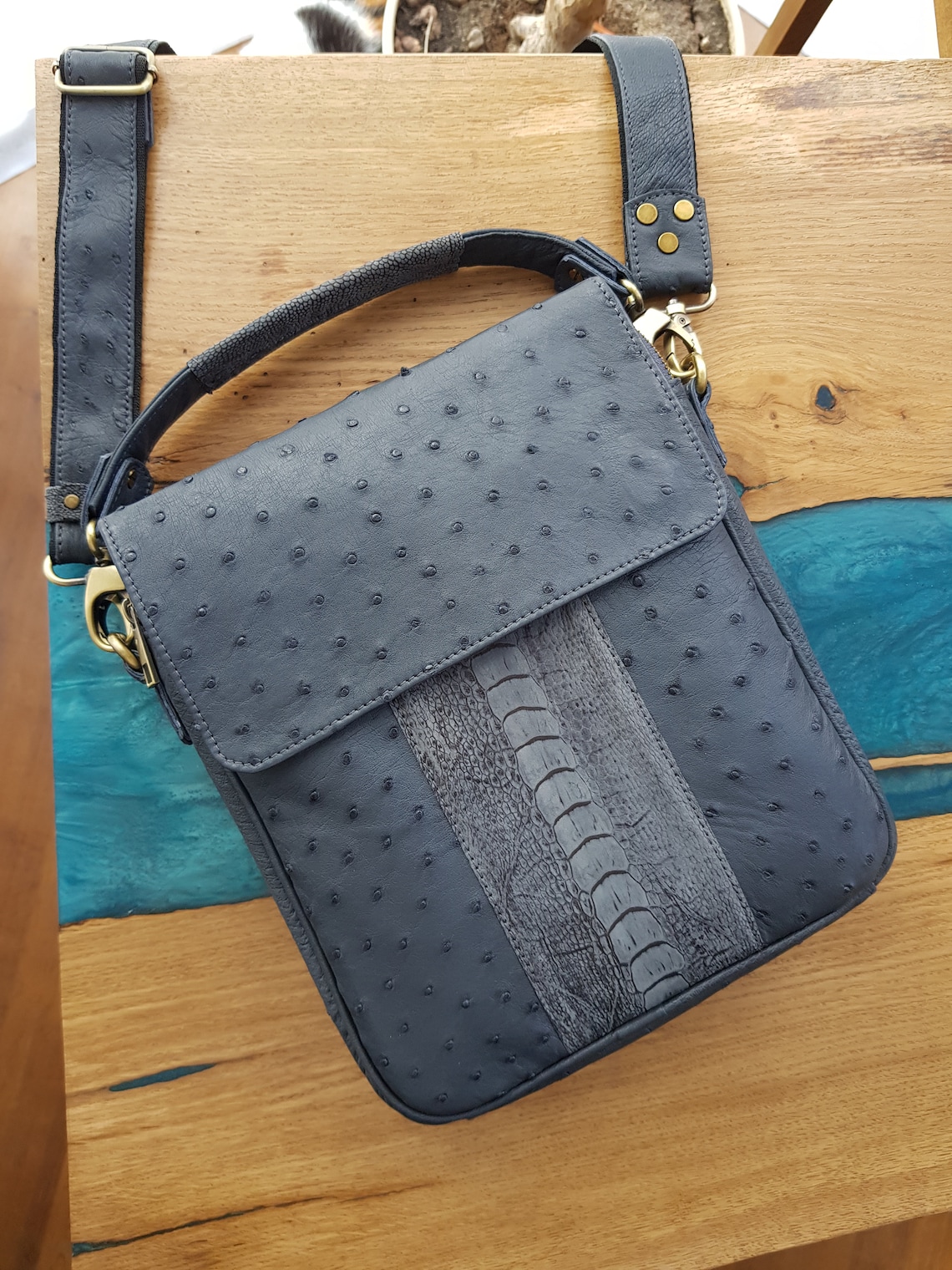 100 Authentic Ostrich leather bag Shoulder Men's Bag Etsy