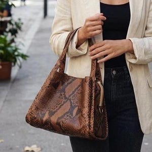 Python Leather Top-Handle Bag: Handmade Shoulder Crossbody Purse
