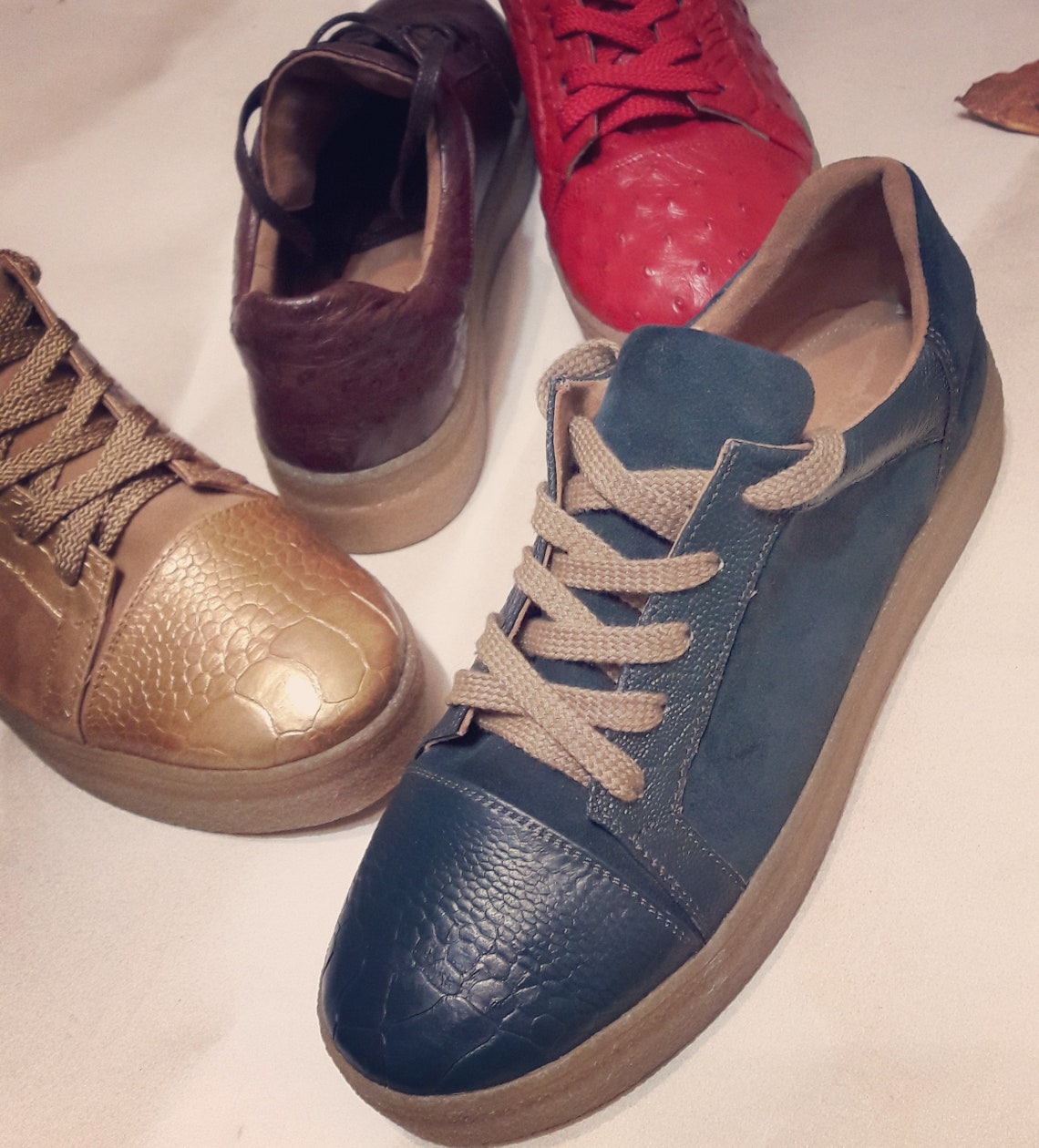 Women's ostrich leather shoes Leather sneakers Ladies Etsy