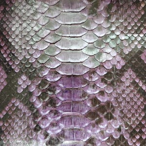 Puede incluir: Primer plano de una superficie texturizada con un patrón de piel de serpiente. Las escamas son en tonos de morado, gris y negro, creando un diseño naturalista y detallado. El patrón es simétrico, con una disposición de escamas repetitiva y superpuesta.