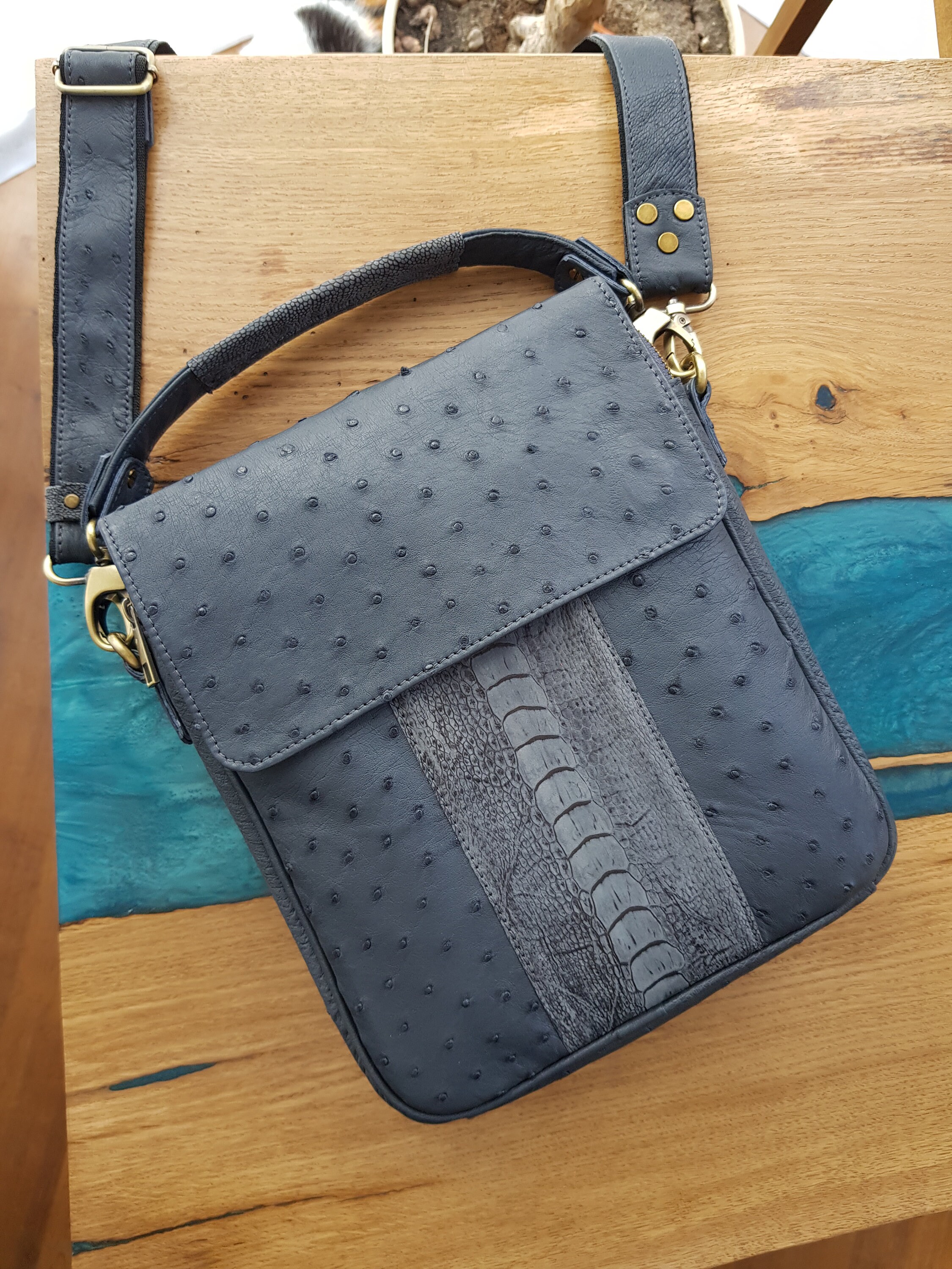 100 Authentic Ostrich leather bag Shoulder Men's Bag Etsy