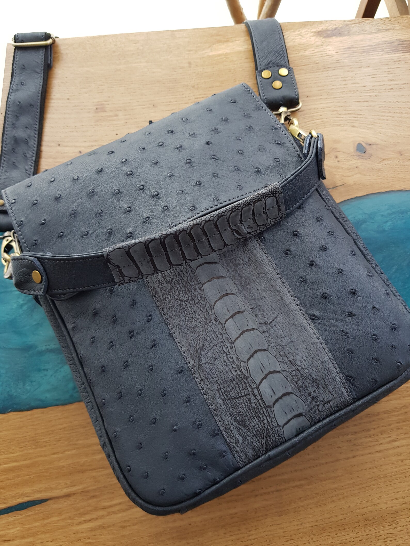 100 Authentic Ostrich leather bag Shoulder Men's Bag Etsy