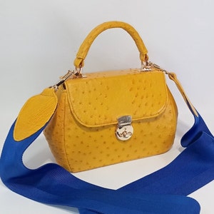 Ostrich leather Bag, Lady&#39;s purse, Crossbody bag, Ostrich skin handbag, Shoulder Bag, Luxury Leather bag, Top-handle bag, leather purse