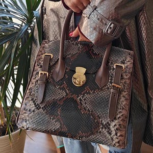 Snake Skin Bag, Stylish leather handbag, Tote Bag, Luxury Leather bag, Lady&#39;s Top-handle bag
