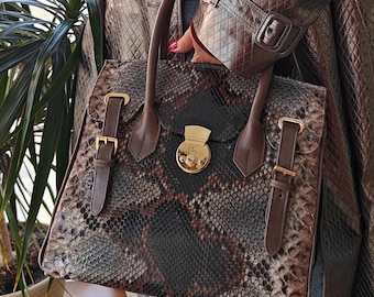 Snake Skin Bag, Stylish leather handbag, Tote Bag, Luxury Leather bag, Lady&#39;s Top-handle bag