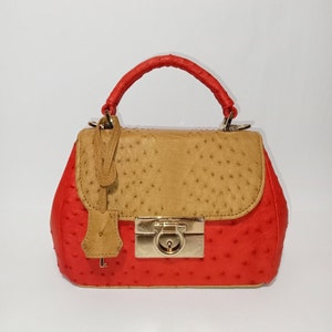 Ostrich leather Bag, Lady&#39;s purse, Leather bag, Ostrich skin handbag, Shoulder Bag, Luxury Leather bag, Top-handle bag, leather purse