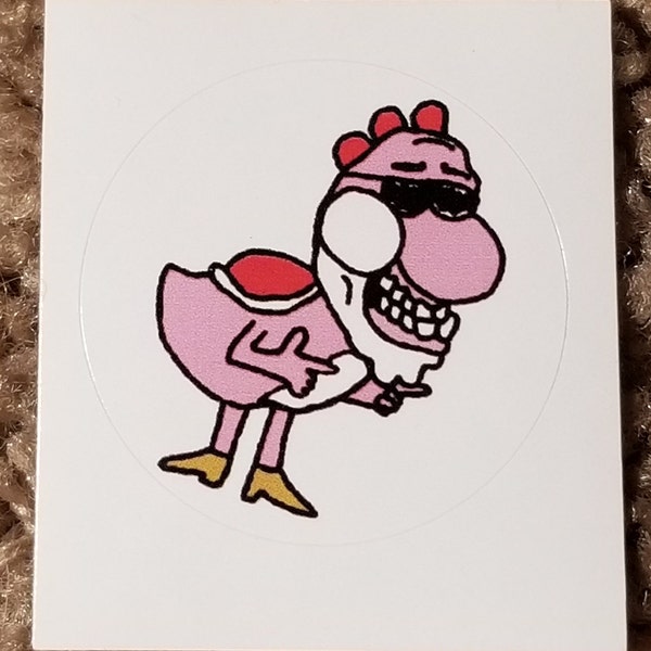 Pink Yoshi Featuring Sunglasses and Finger Guns Sticker (1.5 x 1.5 Inch Glossy)