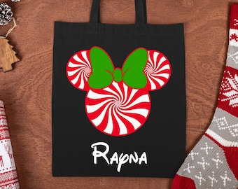 Bolsa de mano personalizada para Minnie Mouse, Bolsa de fiesta de Navidad muy feliz de Mickey, Bolsa de navidad personalizada, Bolsa de fiesta de Navidad personalizada