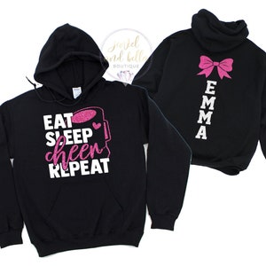 Personalized Glitter Cheer Hoodie, Custom Cheer Mom Hoodie, Eat Sleep Cheer Repeat, Cheer Hoodie, Cheer Mom Hoodies, Cheerleader Hoodie