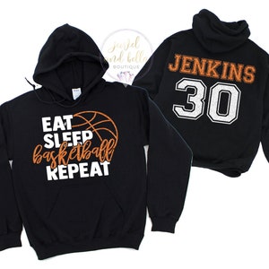 Personalized Glitter Basketball Hoodie, Custom Basketball Mom Hoodie, Eat Sleep Basketball Repeat, Basketball Hoodie, Basketball Mom Hoodies image 1