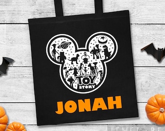 Bolsa personalizada de truco o trato de Halloween de Toy Story, bolsa personalizada de Halloween de Toy Story, bolsa de mano de fiesta de Halloween no tan aterradora de Mickey