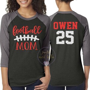 Personalized Glitter Football Shirt, Custom Football Mom Shirt, Football Mom Raglan, Football Shirts, Football Mom Shirts