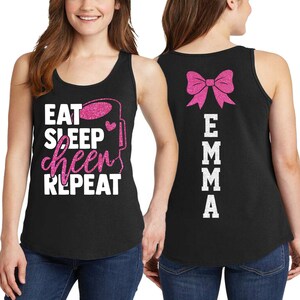 Personalized Glitter Cheer Tank Top, Custom Cheer Mom Tank Top, Eat Sleep Cheer Repeat, Cheer Mom Tanks, Glitter Mom Tee, Cheerleader Tank