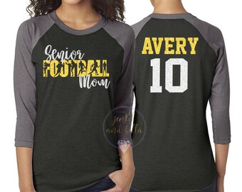 Personalized Glitter Senior Football Shirt, Custom Football Mom Shirt, Football Mom Raglan, Senior Football Mom Shirt, Football Shirts