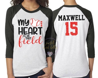 Personalized Glitter Baseball Shirt, Custom Baseball Mom Shirt, My Heart Is On That Field, Baseball Shirts, Baseball Mom Shirts, Customize