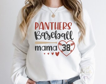 Personalized Baseball Mom Crewneck, Custom Baseball Mom Sweatshirt, Baseball Mama, Baseball Grandma, Add Your Mascot and Number