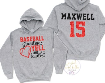 Personalized Glitter Baseball Hoodie, Custom Baseball Grandma Hoodie, Baseball Grandmas Yell The Loudest, Baseball Hoodie, Baseball Nana