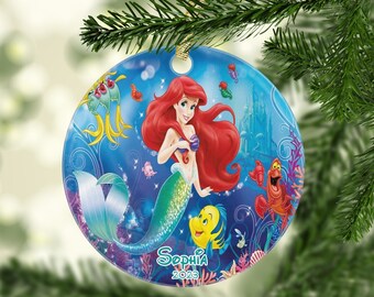 Personalized Little Mermaid Christmas Ornament, Custom Little Mermaid Christmas Ornament, Custom Disney Princess Christmas Ornament for Kids