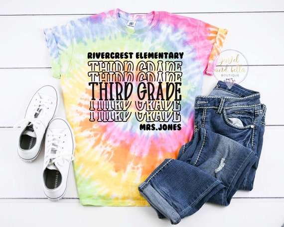 Personalized 3rd Grade Teacher Shirt, Tie Dye 3rd Grade Teacher Shirt