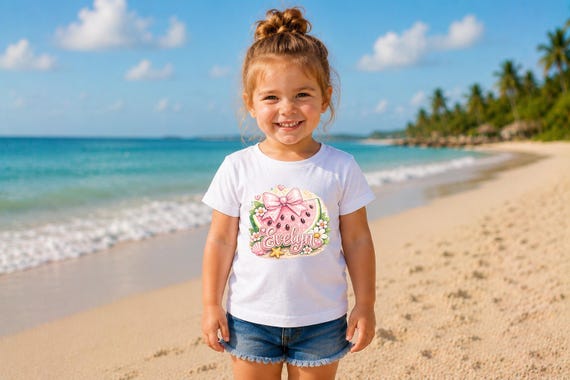 Personalized Watermelon Coquette Shirt, Coquette Beach Tee, Custom Name Floral Summer Tee, Custom Beach Tee for Girls