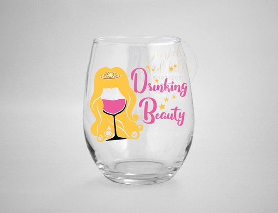 Drinking Beauty Wine Glass, Funny Disney Wine Glasses, Disney Gifts, Sleeping Beauty Wine Glass, Gifts for Disney Lover, Aurora Wine Glass