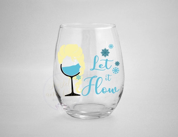 Let It Flow Wine Glass, Funny Disney Wine Glasses, Disney Gifts, Frozen Wine Glass, Gifts for Disney Lover, Gifts for Mom, Elsa Wine Glass