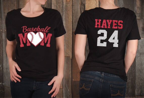 Personalized Glitter Baseball Mom Shirt