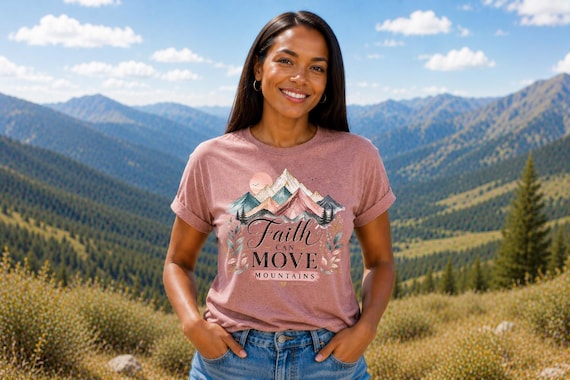 Faith Can Move Mountains Shirt for Women, Boho Inspirational Christian Tee, Gift for Mom, Faith Tee