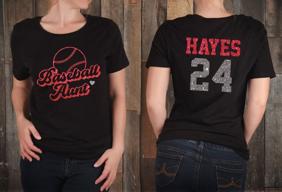 Personalized Glitter Baseball Shirt, Custom Baseball Aunt Shirt