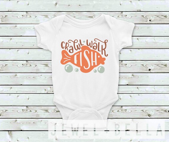 Crawl Walk Fish Baby Onesie, Fishing Onesies, Cute Boy Onesies, Boy Baby Shower Gift, Fishing Baby, Fishing Outfit, Country Baby Onesies