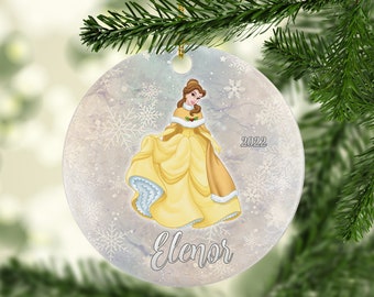 Personalized Belle Christmas Ornament, Custom Belle Christmas Ornament, Custom Disney Princess Christmas Ornaments for Kids