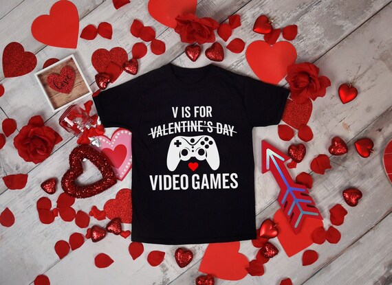 V is for Video Games, Funny Valentine's Day Shirt for Boys