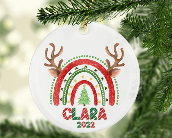 Personalized Reindeer Rainbow Christmas Ornament