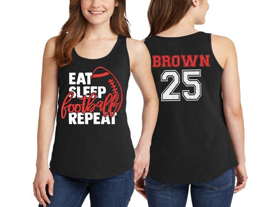Personalized Glitter Football Tank Top, Custom Football Mom Tank Top