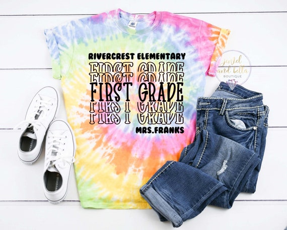 Personalized 1st Grade Teacher Shirt, Tie Dye 1st Grade Teacher Shirt