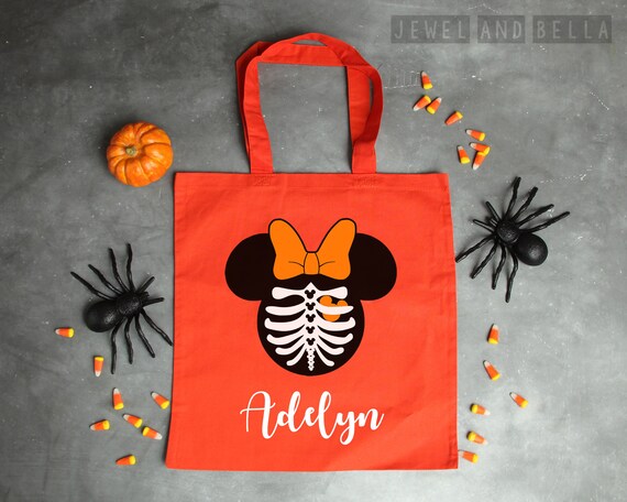Personalized Skeleton Minnie Mouse Trick or Treat Tote