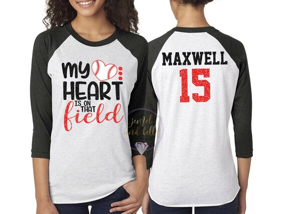 Personalized Glitter Baseball Shirt, Custom Baseball Mom Shirt, My Heart Is On That Field