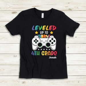 Leveled Up To 4th Grade, Custom Boys Back to School Shirt, Personalized Boys First Day of School Shirt, Boys 4th Grade Video Game Shirt