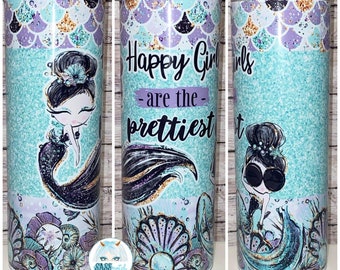 20oz & 30oz skinny straight insulated tumbler - Mermaid happy girls are the prettiest - Audrey Hepburn - hot or cold beverage