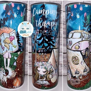 20oz & 30oz skinny straight insulated tumbler - Camping because therapy is expensive - hot or cold beverage