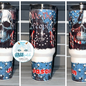 40 oz insulated tumbler with handle - We the purple skull - hot or cold beverage
