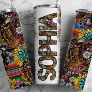 20oz & 30oz skinny straight insulated tumbler - Western Serape - doodle name - add your name - hot or cold beverage