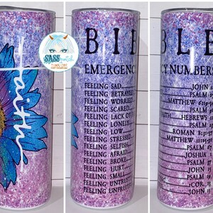 20oz & 30oz skinny straight insulated tumbler - Bible emergency numbers - sunflower faith - hot or cold beverage