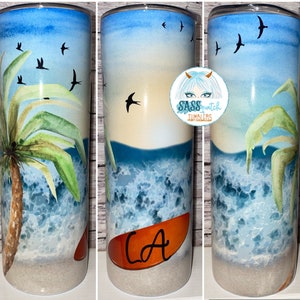 20oz & 30oz skinny straight insulated tumbler- Beach Skim Board - hot or cold beverage