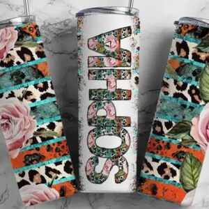 20oz & 30oz skinny straight insulated tumbler - Western Floral - doodle name - add your name - hot or cold beverage